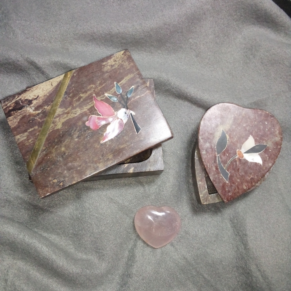 2(two) alabaster marble mother of pearl trinket boxes